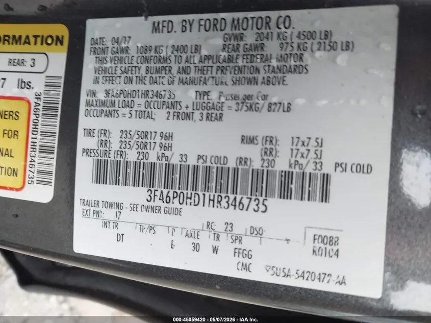 2017 FORD FUSION SE