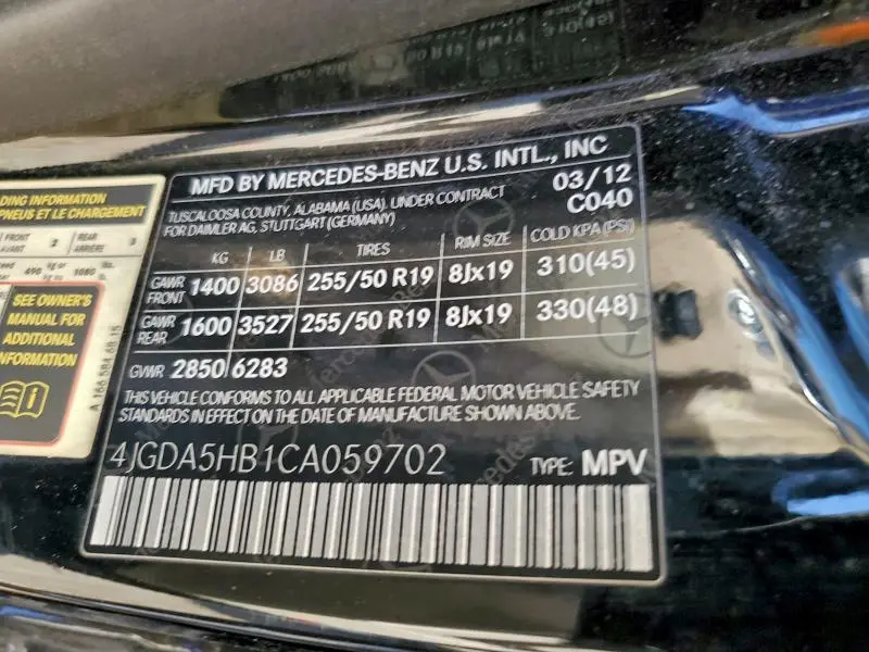 2012 MERCEDES-BENZ ML 350 4MATIC  