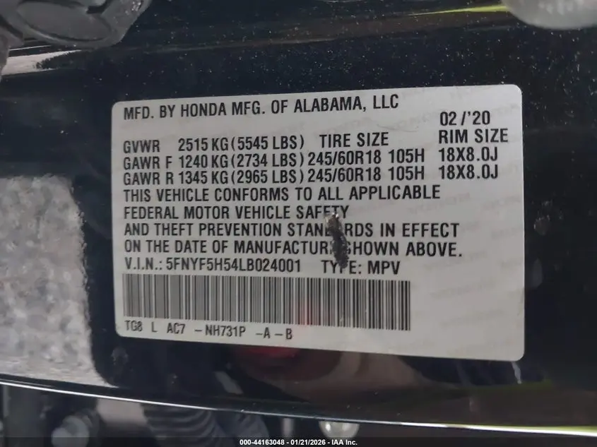 2020 HONDA PILOT 2WD EX-L