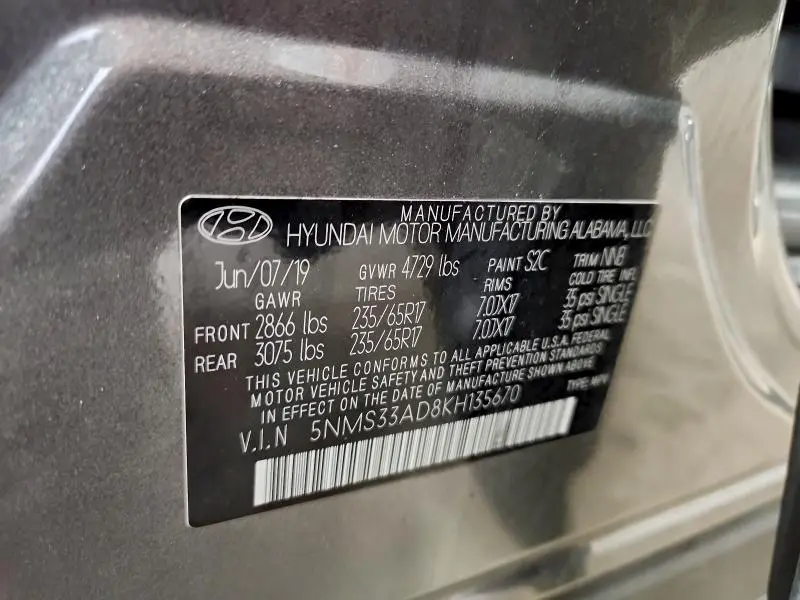 2019 HYUNDAI SANTA FE SEL  