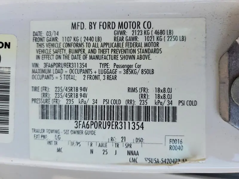 2014 FORD FUSION TITANIUM HEV  