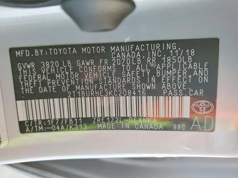 2019 TOYOTA COROLLA LE  
