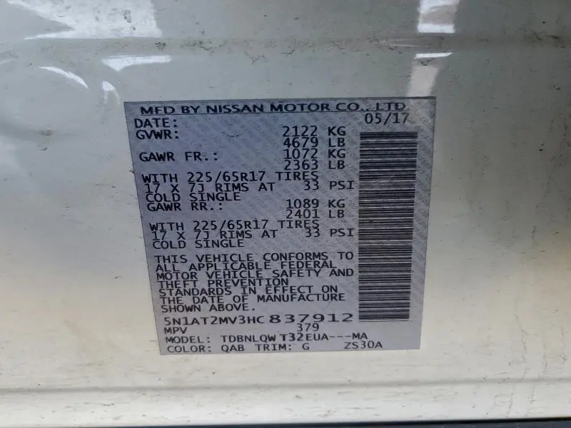 2017 NISSAN ROGUE SV  