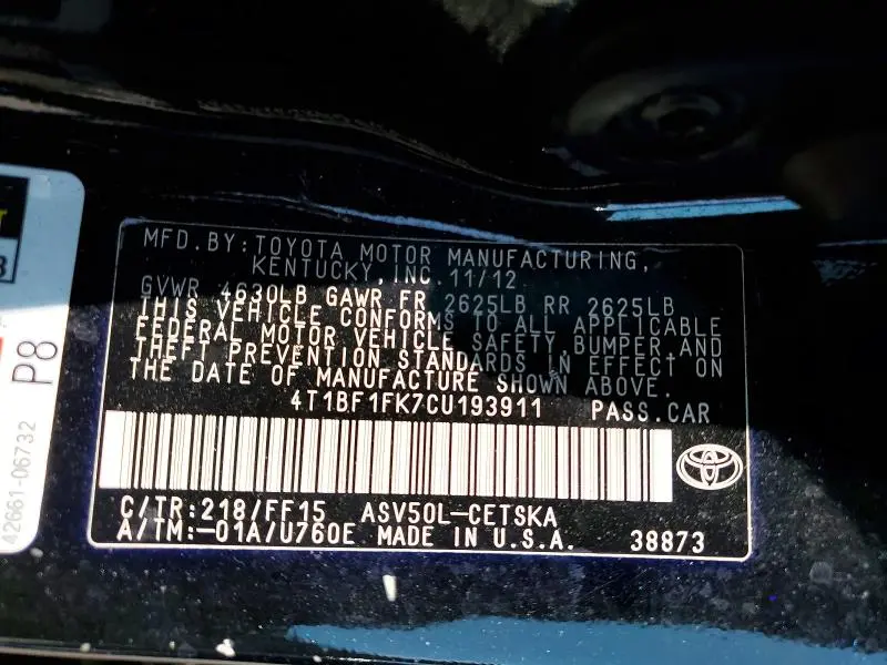 2012 TOYOTA CAMRY SE SPORT LIMITED EDITION  