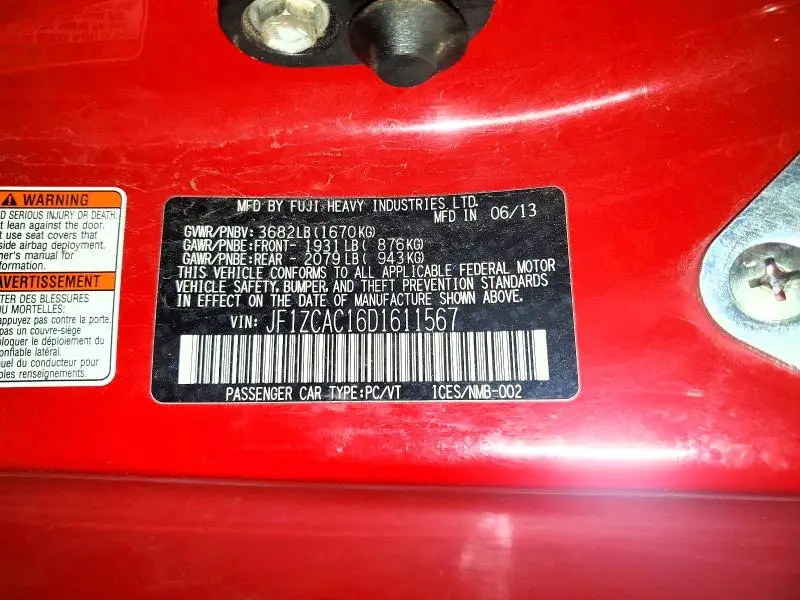 2013 SUBARU BRZ 2.0 LIMITED  