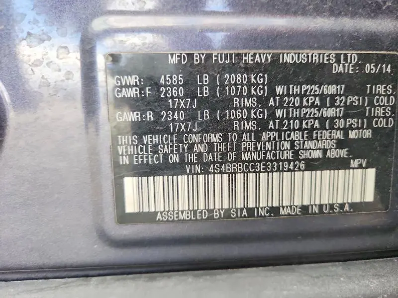 2014 SUBARU OUTBACK 2.5I PREMIUM  