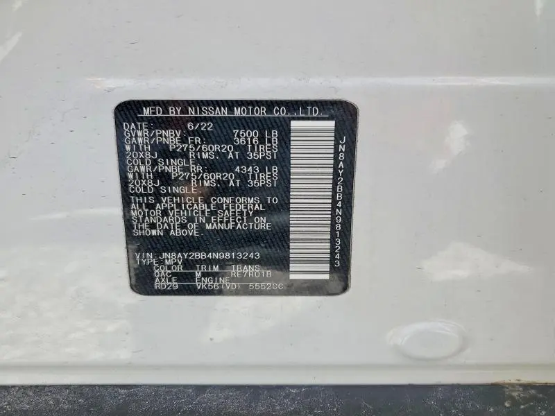 2022 NISSAN ARMADA SL  
