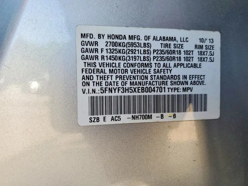 2014 HONDA PILOT EXL  