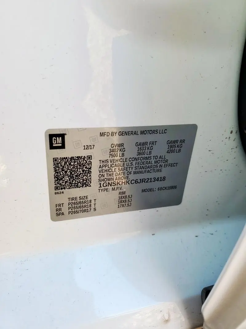 2018 CHEVROLET SUBURBAN K1500 LT  