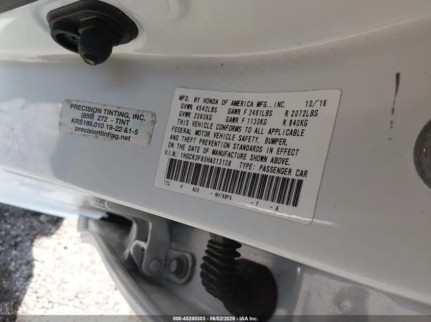 2017 HONDA ACCORD EX-L V6