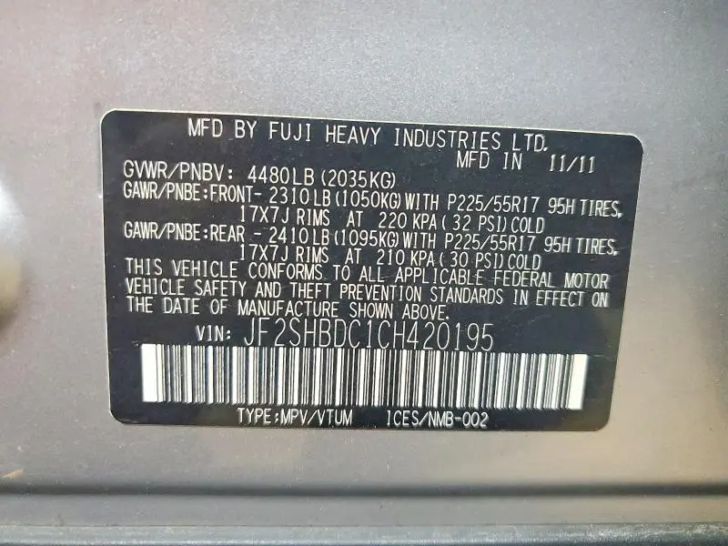 2012 SUBARU FORESTER 2.5X PREMIUM  