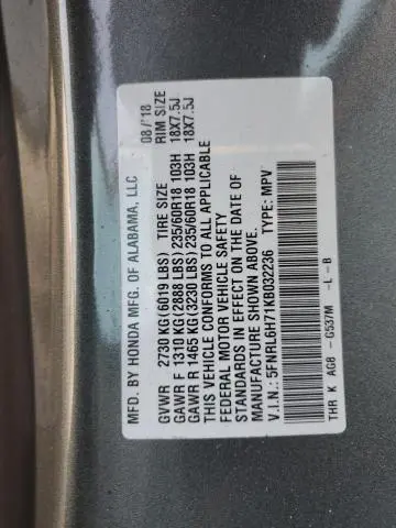 2019 HONDA ODYSSEY EXL  
