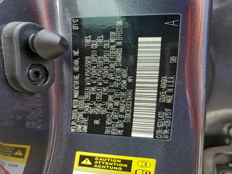 2012 TOYOTA HIGHLANDER LIMITED  