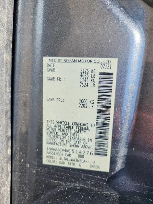 2021 NISSAN MAXIMA SV  