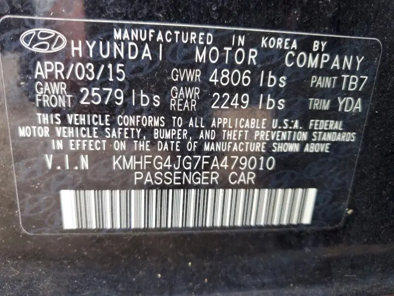 2015 HYUNDAI AZERA BASE  
