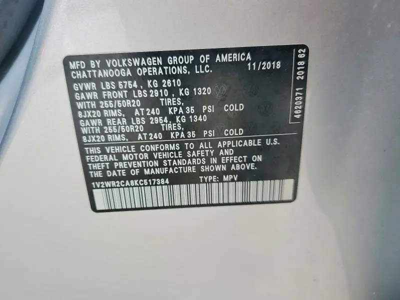 2019 VOLKSWAGEN ATLAS SE  