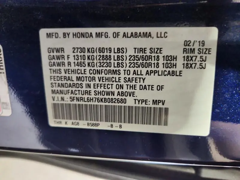 2019 HONDA ODYSSEY EXL  
