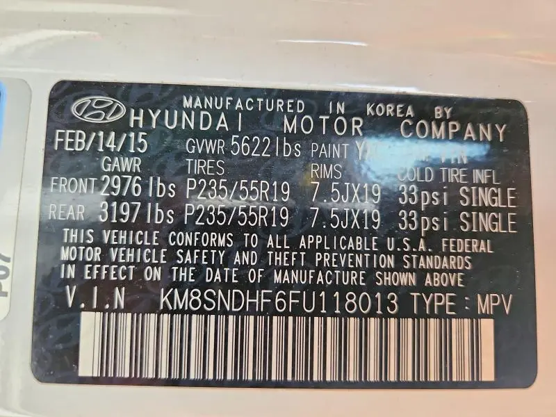 2015 HYUNDAI SANTA FE GLS  