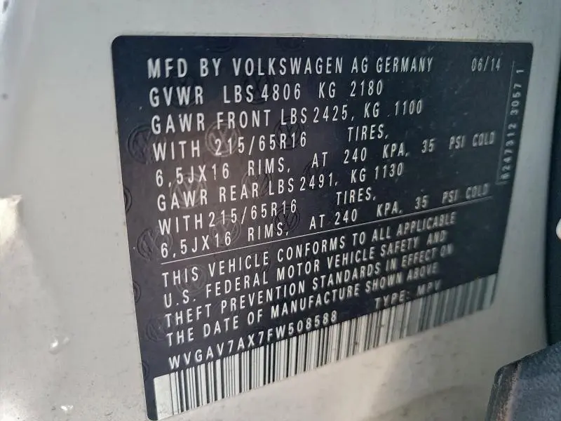 2015 VOLKSWAGEN TIGUAN S  