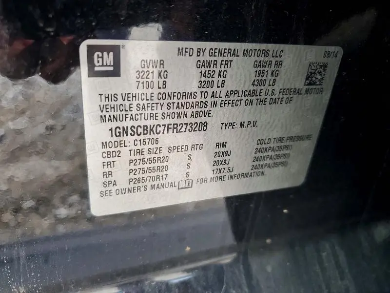 2015 CHEVROLET TAHOE C1500 LT  