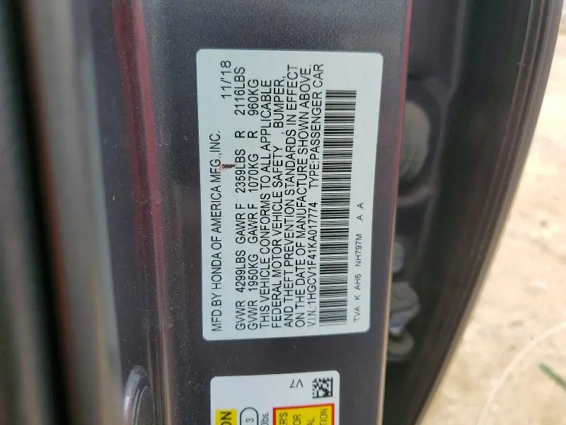 2019 HONDA ACCORD EX  