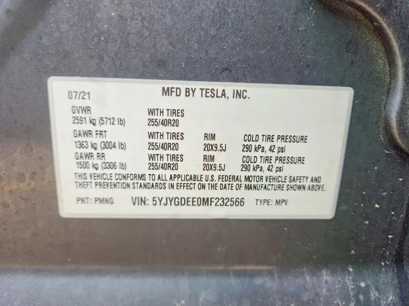 2021 TESLA MODEL Y   
