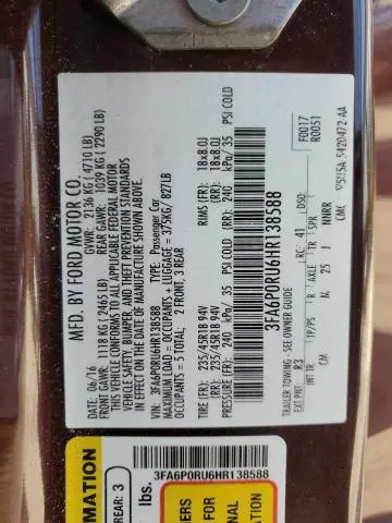 2017 FORD FUSION TITANIUM HEV  