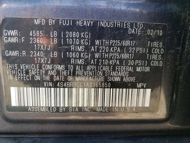 2010 SUBARU OUTBACK 2.5I PREMIUM  
