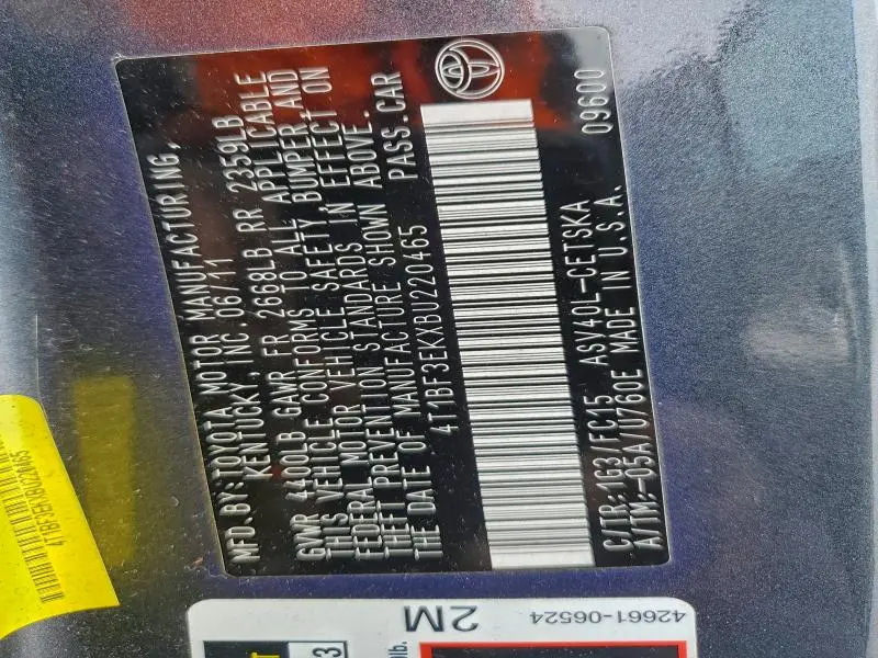 2011 TOYOTA CAMRY BASE  