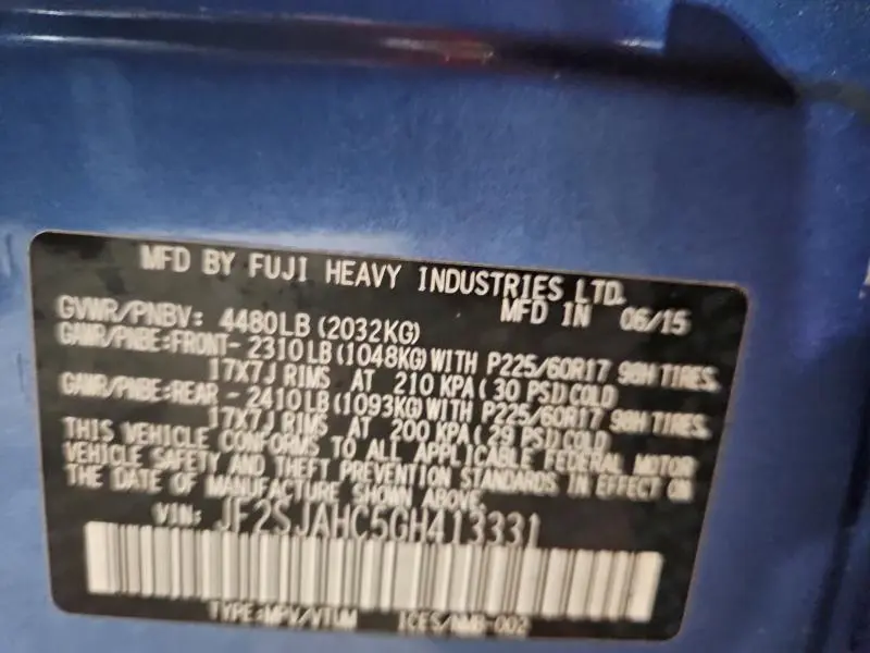 2016 SUBARU FORESTER 2.5I LIMITED  