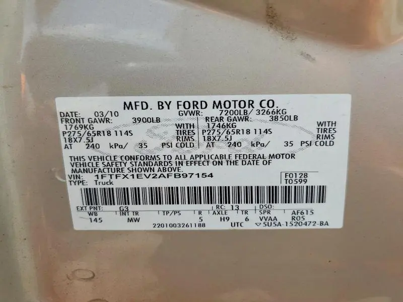 2010 FORD F150 SUPER CAB  