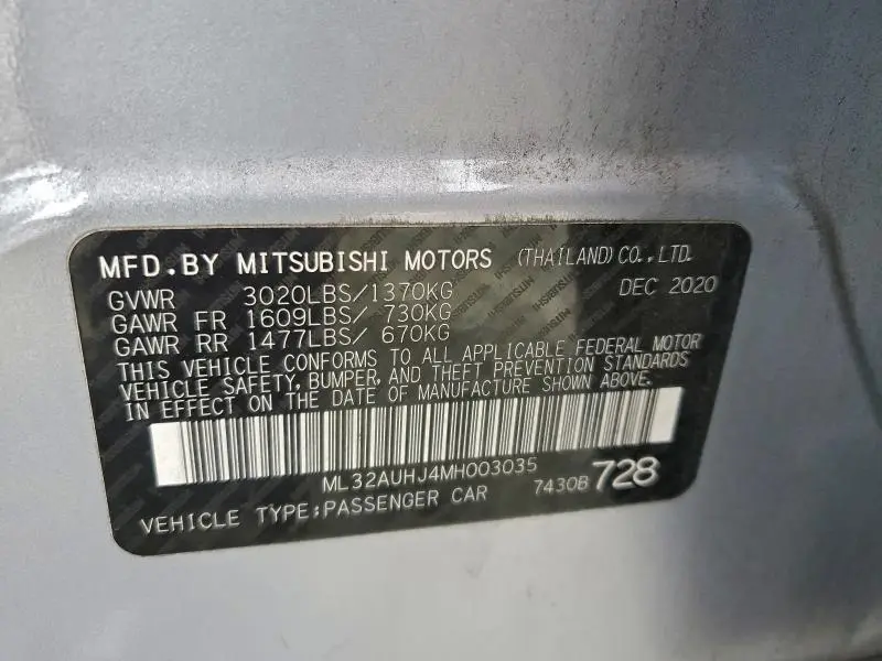 2021 MITSUBISHI MIRAGE ES  