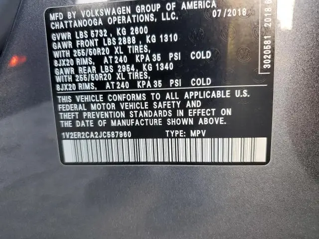 2018 VOLKSWAGEN ATLAS SEL  