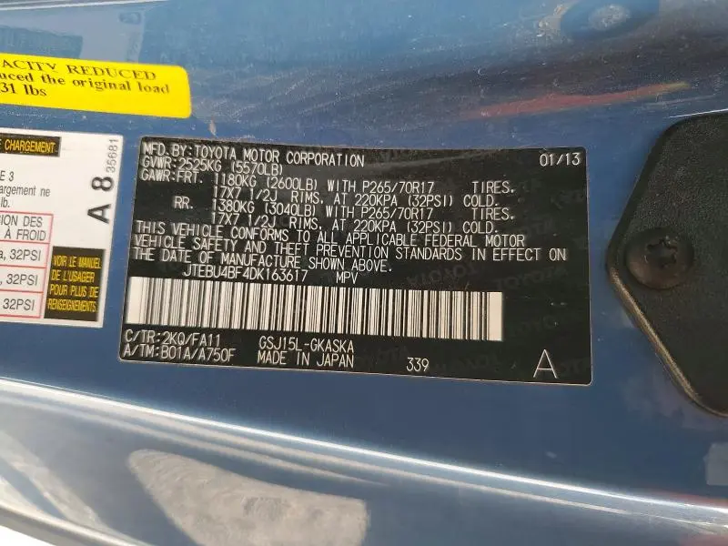 2013 TOYOTA FJ CRUISER BASE  