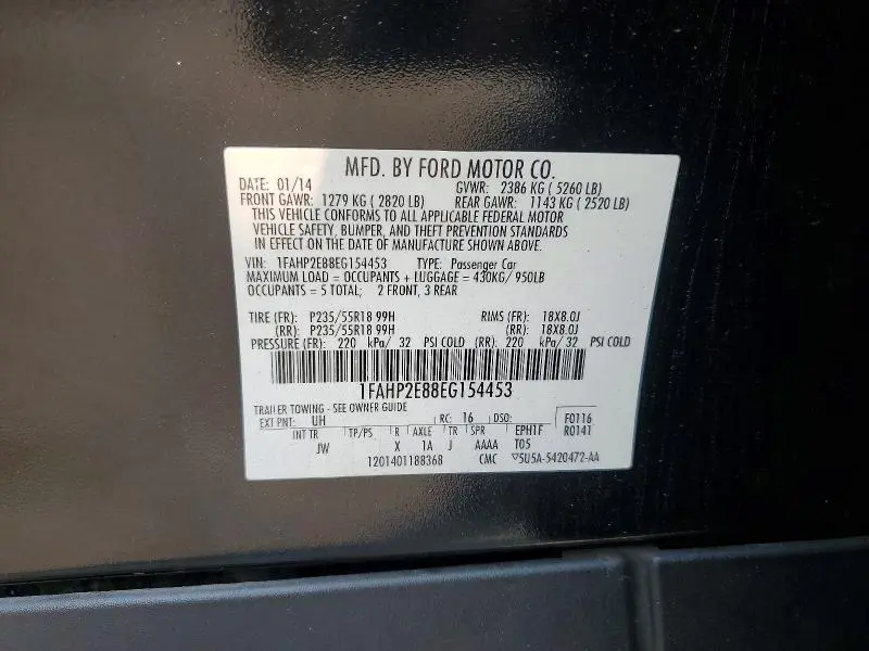 2014 FORD TAURUS SEL  