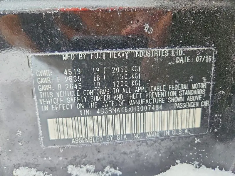 2017 SUBARU LEGACY 2.5I LIMITED  