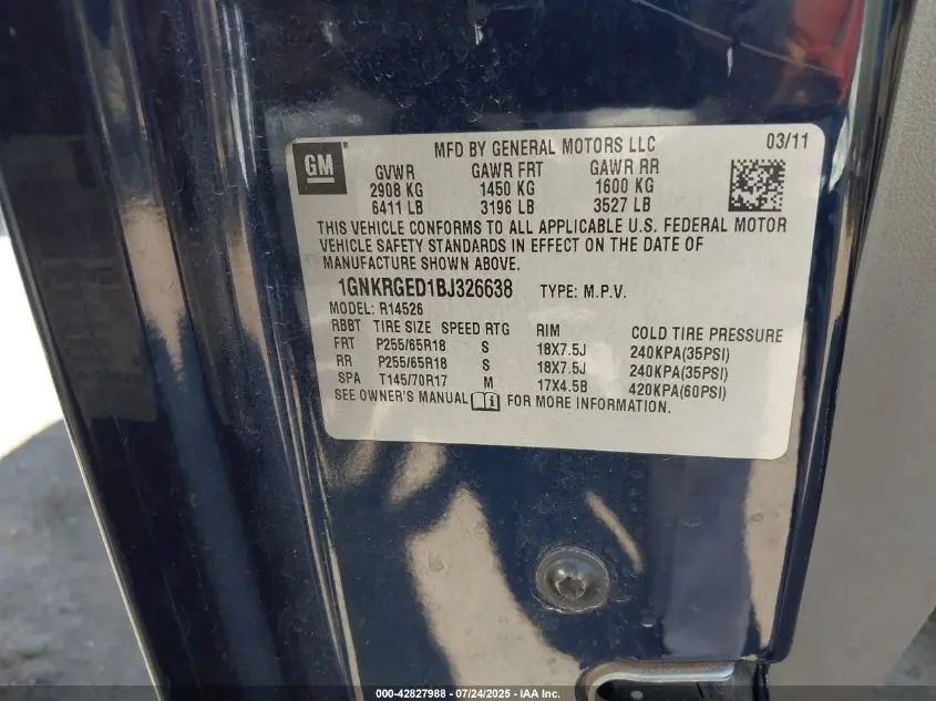 2011 CHEVROLET TRAVERSE 1LT