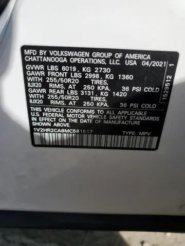 2021 VOLKSWAGEN ATLAS SE