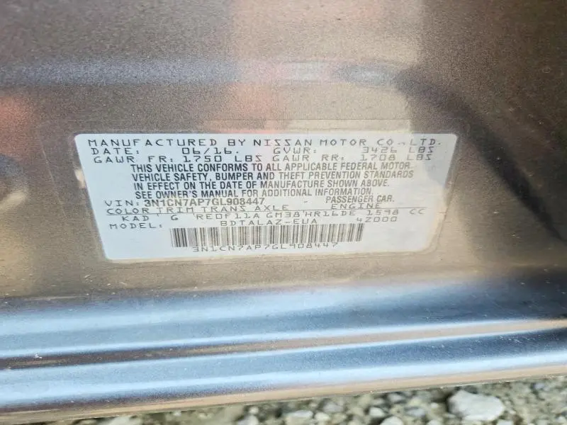 2016 NISSAN VERSA 1.6 S PLUS  