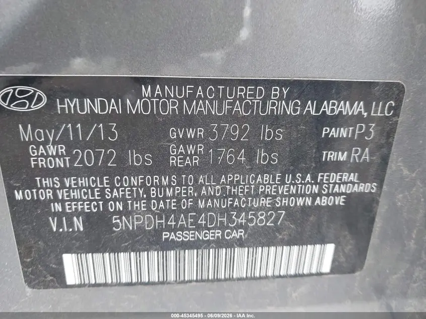 2013 HYUNDAI ELANTRA LIMITED