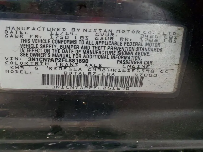 2015 NISSAN VERSA 1.6 SV  