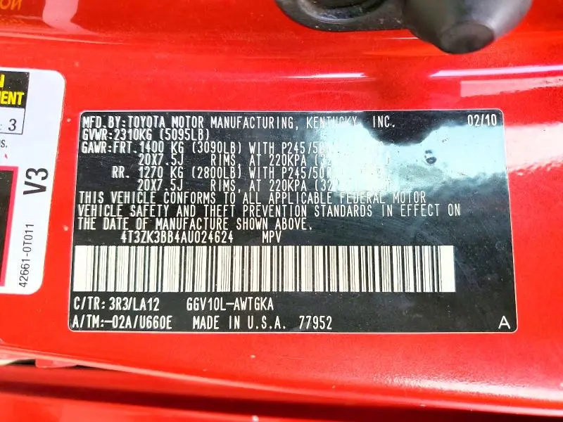 2010 TOYOTA VENZA FWD V6  