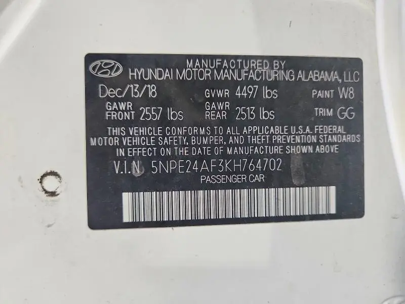2019 HYUNDAI SONATA SE  