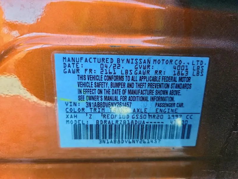 2022 NISSAN SENTRA SR  