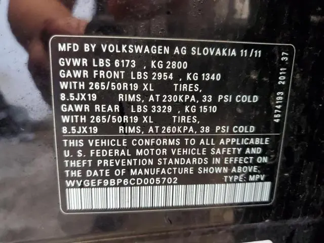 2012 VOLKSWAGEN TOUAREG V6