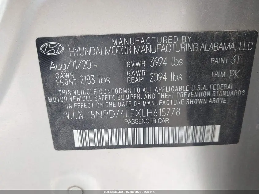 2020 HYUNDAI ELANTRA SE