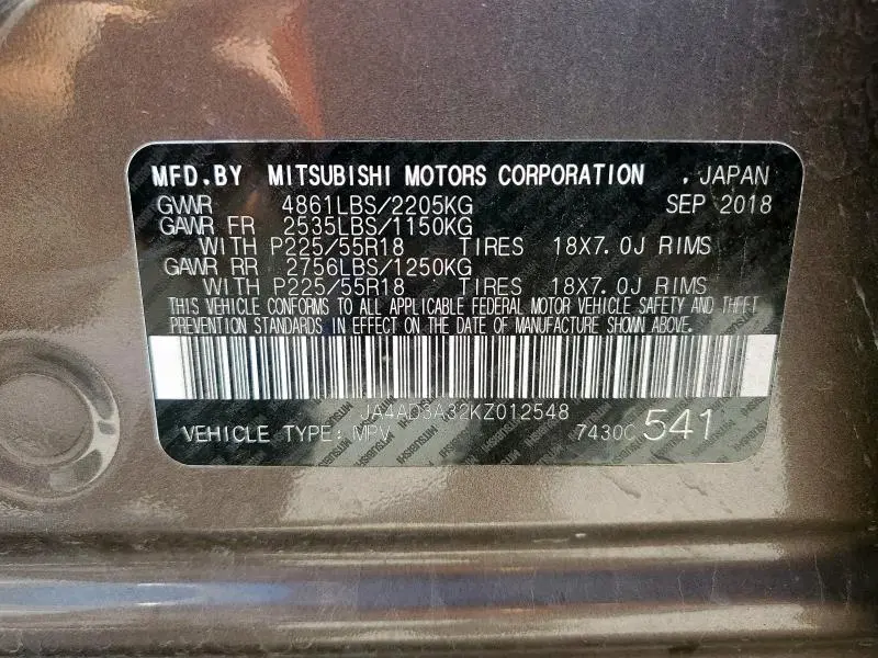 2019 MITSUBISHI OUTLANDER SE  