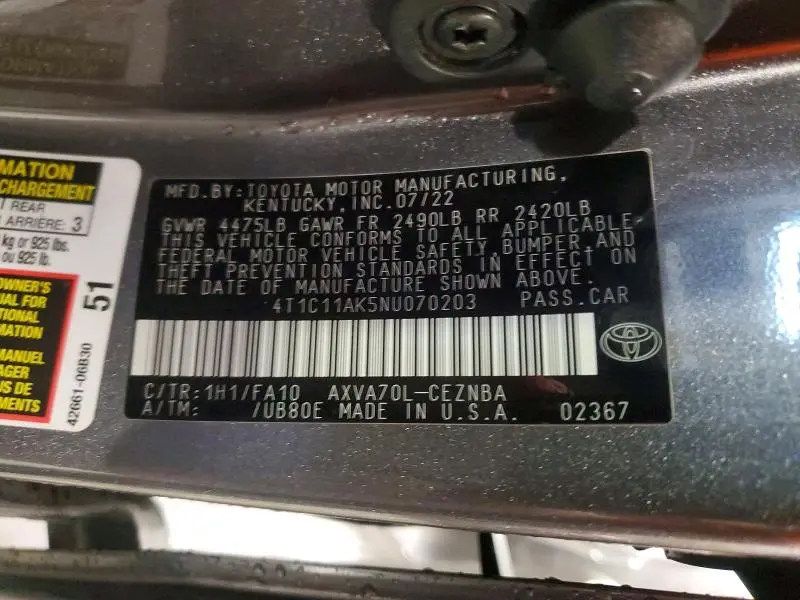 2022 TOYOTA CAMRY LE  