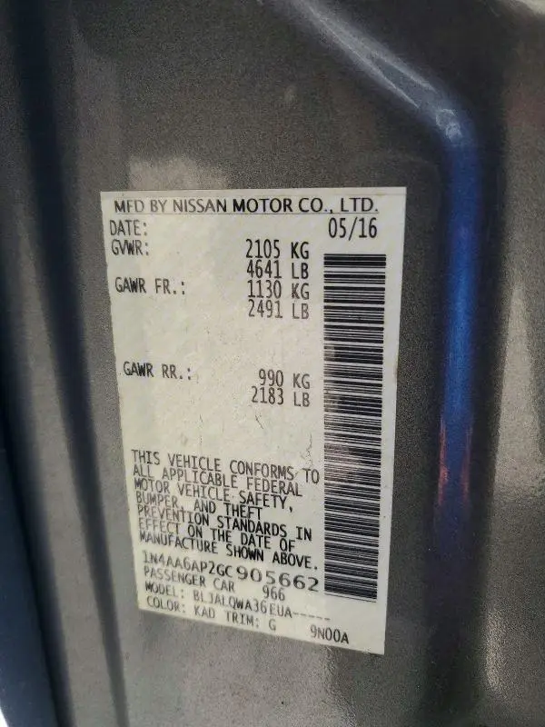 2016 NISSAN MAXIMA 3.5 S  