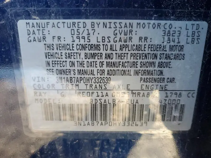 2017 NISSAN SENTRA S  